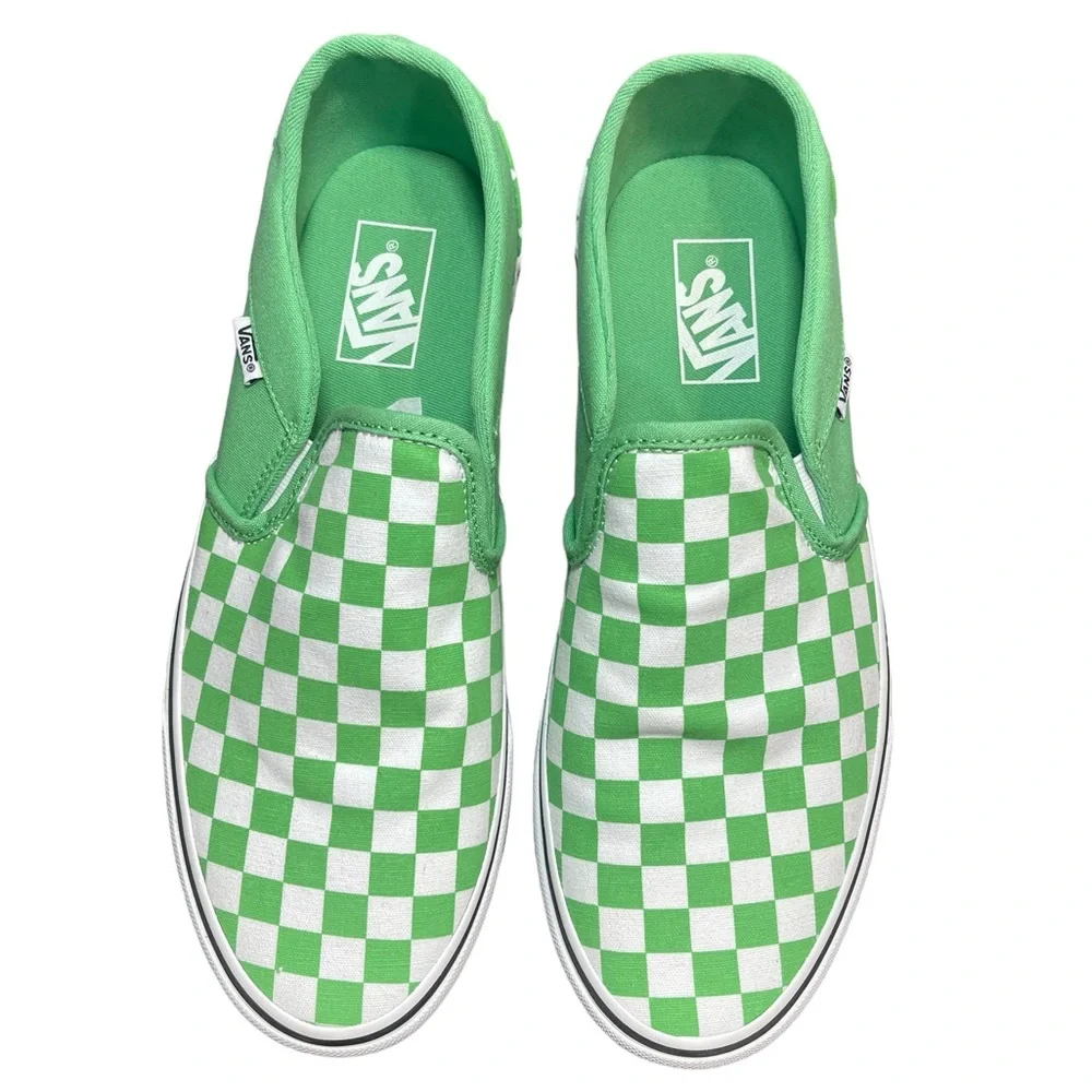 ⚡️SOLD⚡️Vans Classic Asher Checkerboard Slip-On Sneaker Green Shoes Women’s 11 - Picture 2 of 16